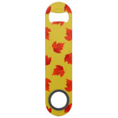 Verlooprode bladeren aangepaste naam geel speed flessenopener (Achterkant)