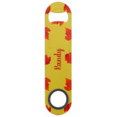 Verlooprode bladeren aangepaste naam geel speed flessenopener (Voorkant)