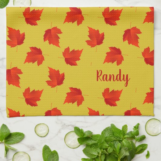 Verlooprode bladeren aangepaste naam geel theedoek (Gevouwen)