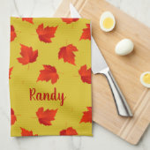 Verlooprode bladeren aangepaste naam geel theedoek (Quarter Fold)