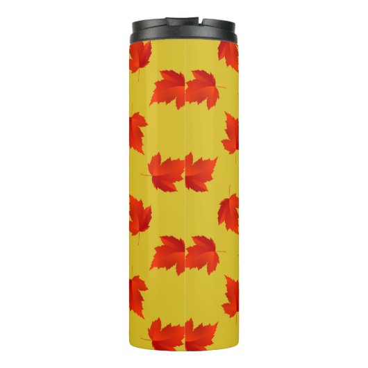 Verlooprode bladeren aangepaste naam geel thermosbeker (Achterkant)