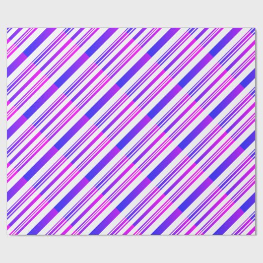 Verlooproze en blauwe strepen op wit cadeaupapier (Vlak)