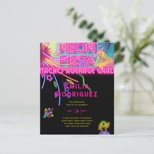 Verlopen Glans Feest Uitnodiging Neon Feest (Staand voorkant)