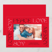 VERLOPEN | RODE BLACK MERRY JOY PEACE LOVE FOTO FEESTDAGENKAART (Voorkant / Achterkant)