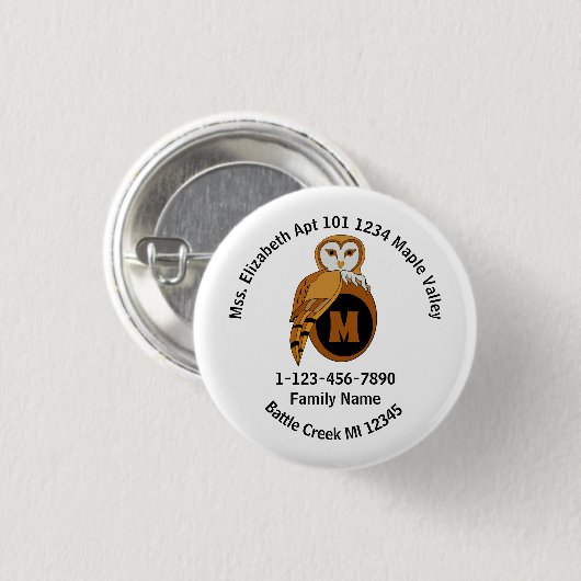 Verloren Brits Barn Owl Familie Adres Ronde Button 3,2 Cm (Voorkant /achterkant)