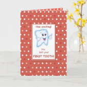 Verloren eerste tand rode polka stippen gefelicite kaart (Gele Bloem)