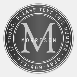 Verloren en gevonden monogram in zwart ronde sticker