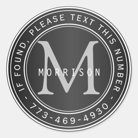 Verloren en gevonden monogram in zwart ronde sticker (Voorkant)
