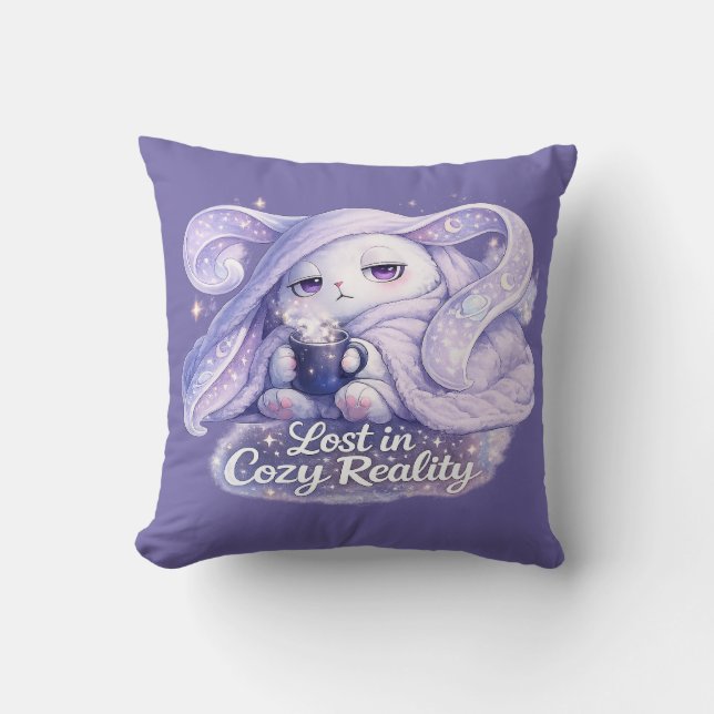Verloren in Cozy Realiteit Fluffy Konijn Kussen (Voorkant)