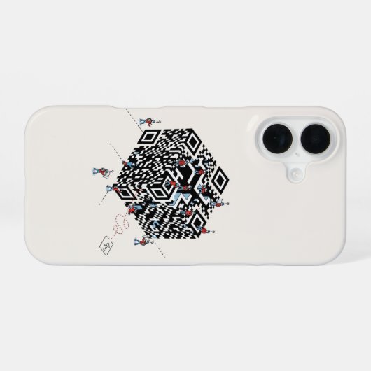 Verloren in de QR-code - Geek Maze Art iPhone 16 Hoesje (Achterkant horizontaal)