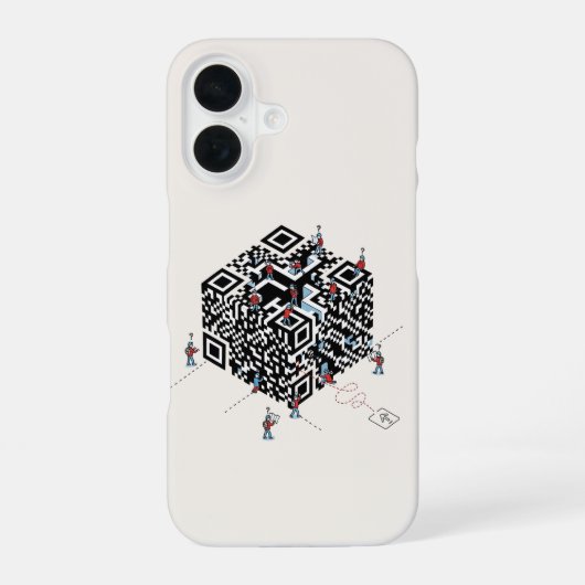 Verloren in de QR-code - Geek Maze Art iPhone 16 Hoesje (Achterkant)