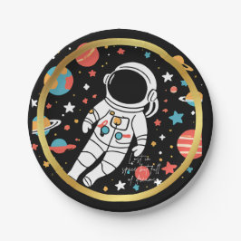 Verloren in de ruimte Astronaut Ronde Sticker met Papieren Bordje