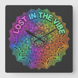 Verloren in de Vibe Regenboog Neon Mandala Grafiek Vierkante Klok