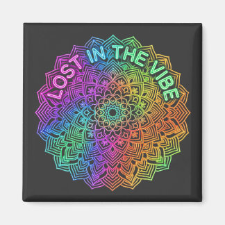 Verloren in de Vibe Regenboog Neon Mandala Grafisc Magneet