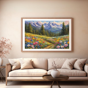 Verloren in een bloemenveld Landschapsposter  Poster
