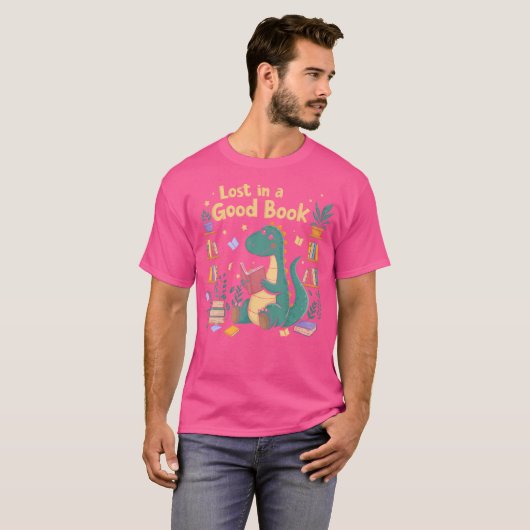 Verloren in een goed boek Dino Reader Schattige Di T-shirt (Voorkant volledig)