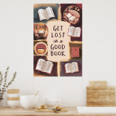 Verloren in een goed boek poster (Keuken)