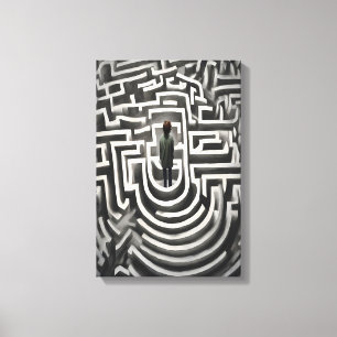 Verloren in het doolhof Abstracte zwart-wit kunst Canvas Afdruk