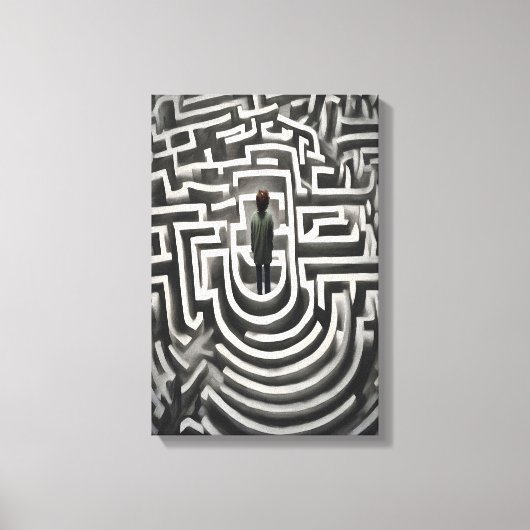 Verloren in het doolhof Abstracte zwart-wit kunst Canvas Afdruk (Voorkant)