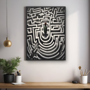 Verloren in het doolhof Abstracte zwart-wit kunst Poster