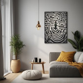 Verloren in het doolhof Abstracte zwart-wit kunst Poster