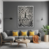 Verloren in het doolhof Abstracte zwart-wit kunst Poster