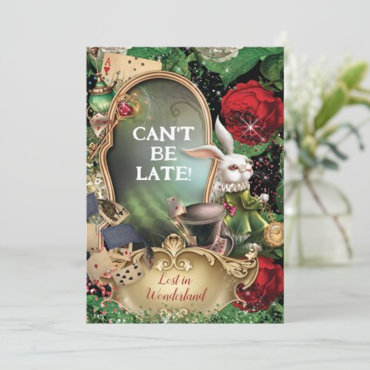 Verloren in Wonderland Garden Party uitnodiging (Staand voorkant)
