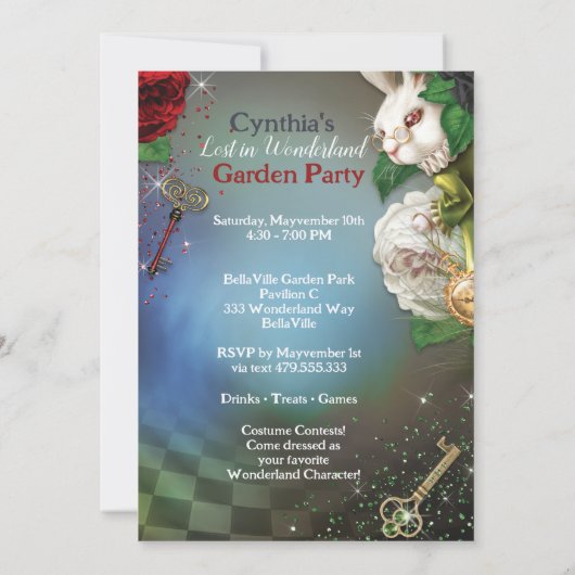 Verloren in Wonderland Garden Party uitnodiging (Achterkant)