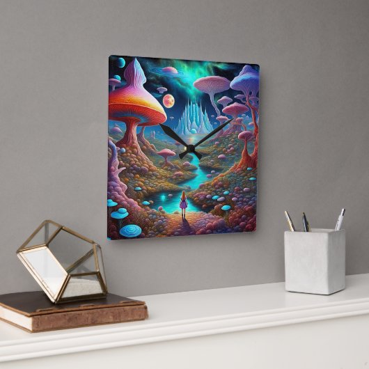 Verloren in Wonderland Vierkante Klok (Kantoor)