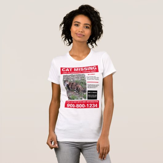 Verloren kat of hond met foto en inhoud t-shirt (Voorkant volledig)