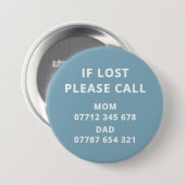 Verloren kind persoon Nood ID Contact Ronde Button 7,6 Cm (Voorkant /achterkant)