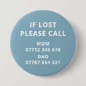 Verloren kind persoon Nood ID Contact Ronde Button 7,6 Cm (Voorkant)