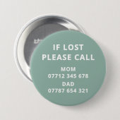Verloren kind persoon Nood ID Contact Ronde Button 7,6 Cm (Voorkant /achterkant)