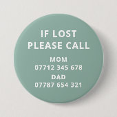 Verloren kind persoon Nood ID Contact Ronde Button 7,6 Cm (Voorkant)