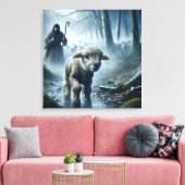 Verloren lam met herder in regenwoud canvas afdruk (Insitu (Woonkamer))