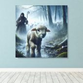 Verloren lam met herder in regenwoud canvas afdruk (Insitu (Houten vloer))