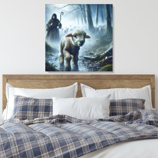 Verloren lam met herder in regenwoud canvas afdruk (Insitu (Slaapkamer))