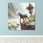 Verloren lam op berg klif canvas afdruk (Insitu (Houten vloer))