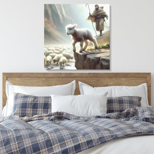 Verloren lam op berg klif canvas afdruk (Insitu (Slaapkamer))