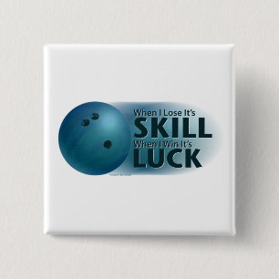 Verloren vaardigheden Win Luck Bowling Blue Vierkante Button 5,1 Cm