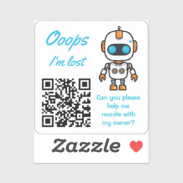 Verloren Voorwerp Retour QR Handige Bot Blauwe Tek Sticker