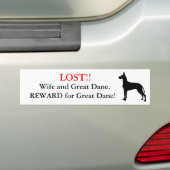 Verloren vrouw en Grote Daan. Beloning! Bumpersticker (Op auto)