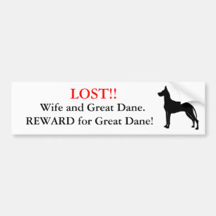 Verloren vrouw en Grote Daan. Beloning! Bumpersticker