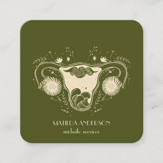 Verloskundige Diensten l Beige & Groene doula Vagi Vierkante Visitekaartje (Voorkant)