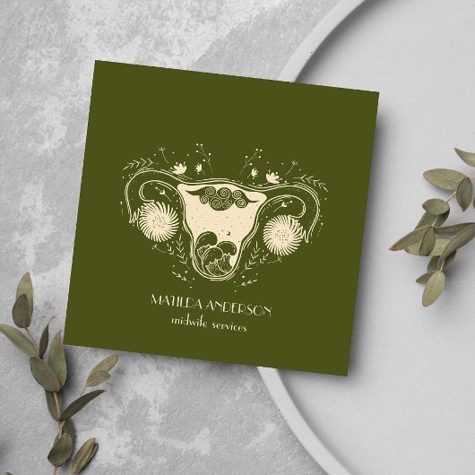 Verloskundige Diensten l Beige & Groene doula Vagi Vierkante Visitekaartje