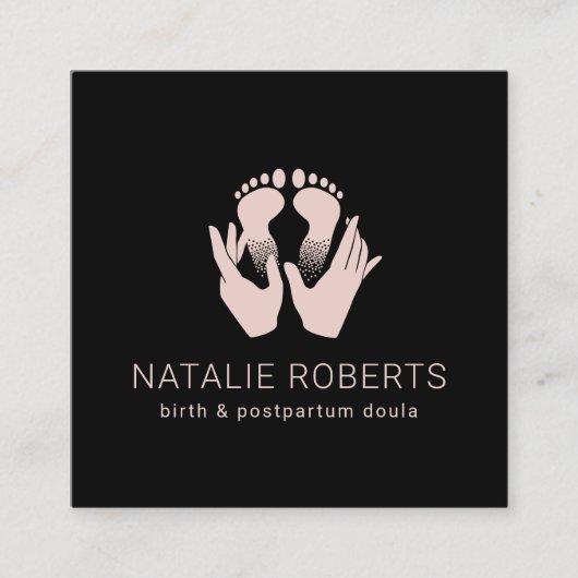 Verloskundige Doula Geboortecoach handen & Baby vo Vierkante Visitekaartje (Voorkant)