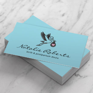 Verloskundige Doula Geboortecoach Stork Logo Blue Visitekaartje