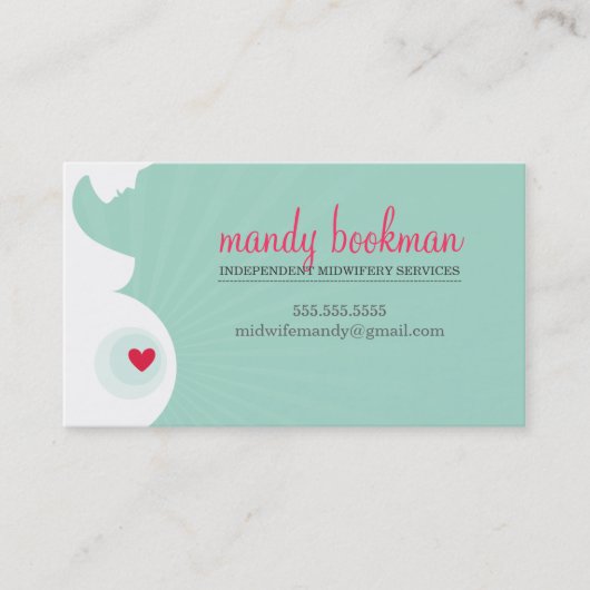 VERLOSKUNDIGE DOULA KAART zwanger buik hart mint g Visitekaartje (Voorkant)