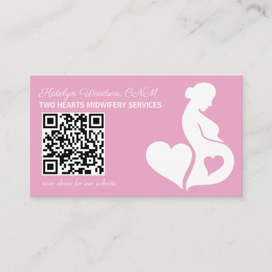 Verloskundige Doula Roze Zwangerschap Silhouet QR  Visitekaartje (Voorkant)