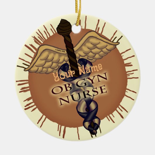 Verloskundige Gyn Verpleegster Caduceus Keramisch Ornament (Voorkant)